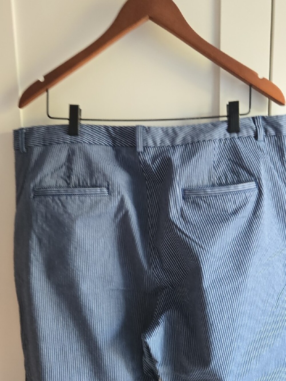 M&S Navy Pinstripe Cotton Chinos Size 14 Stretch Ankle Pants EUC - Picture 10 of 12